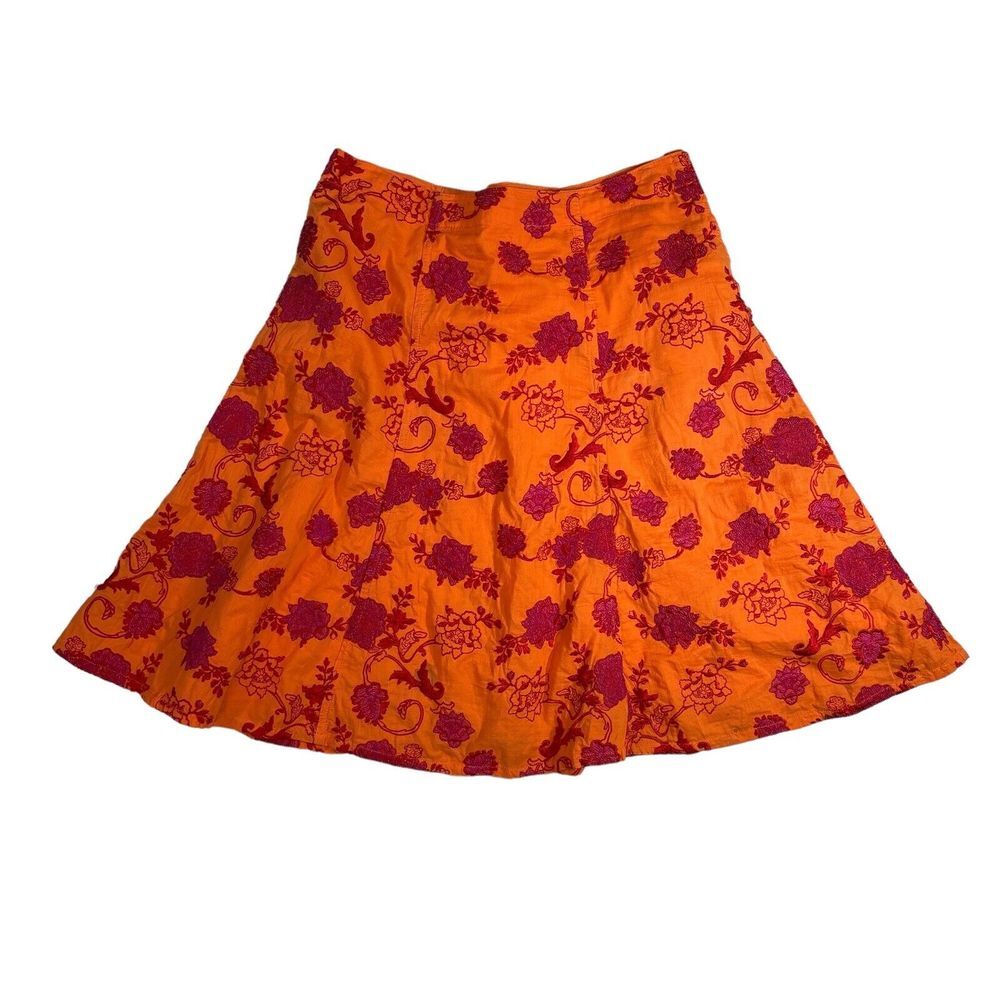 Johnny Was‎ Floral Boho Hippie Embroidered Orange Red Purple Skirt Size 4